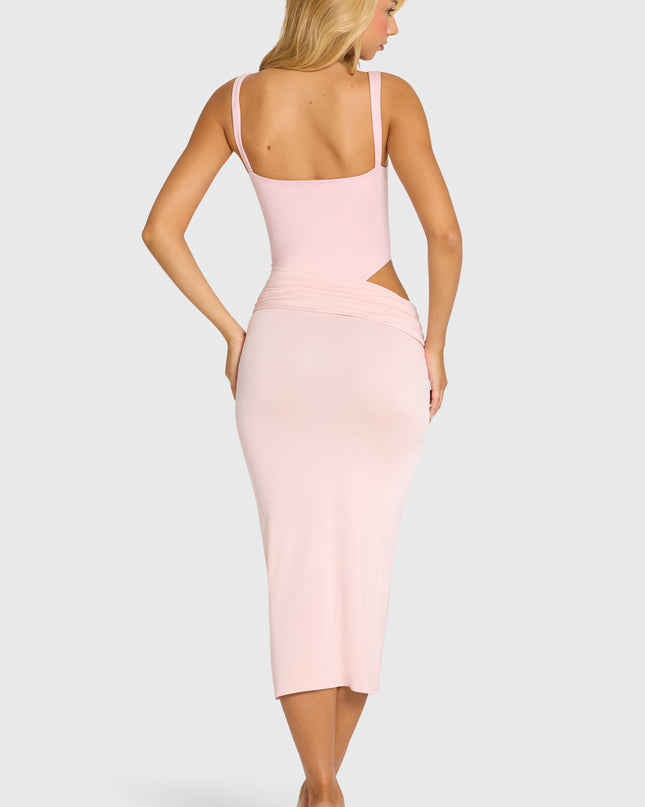 Baby Pink Bodice Draped Midi Dress