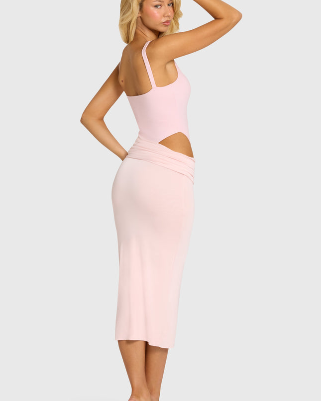 Baby Pink Bodice Draped Midi Dress