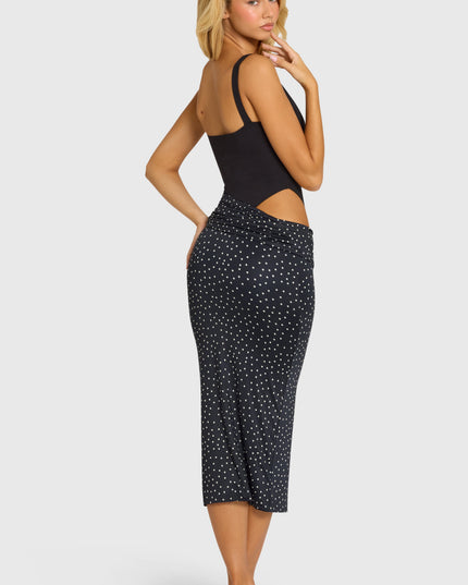 Black Bodice Draped Midi Dress