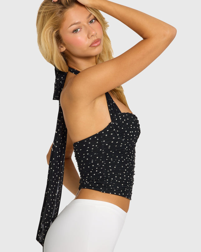 Black Polka Dot Halterneck Underwired Top