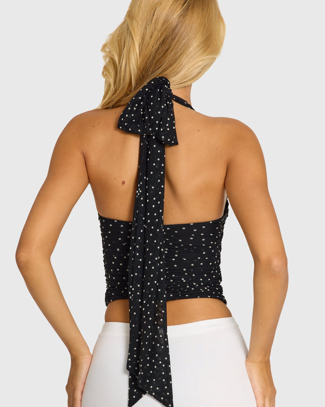 Black Polka Dot Halterneck Underwired Top