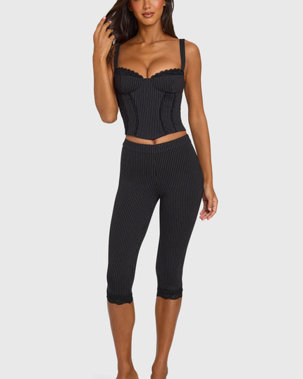 Black Pinstripe Ponte Capri Leggings