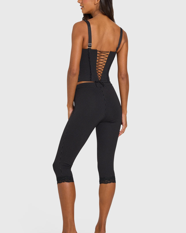 Black Pinstripe Ponte Capri Leggings