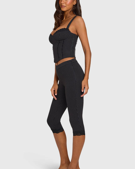 Black Pinstripe Ponte Capri Leggings
