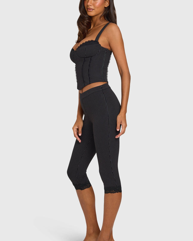 Black Pinstripe Ponte Capri Leggings