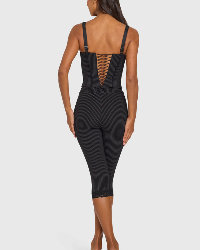 Black Pinstripe Ponte Capri Leggings