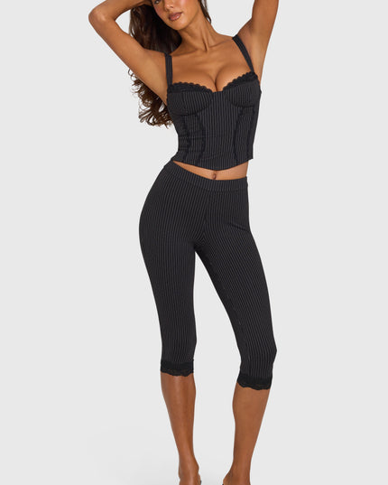 Black Pinstripe Ponte Capri Leggings