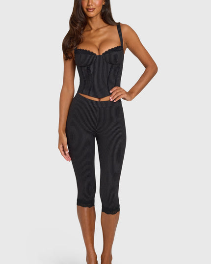 Black Pinstripe Ponte Capri Leggings