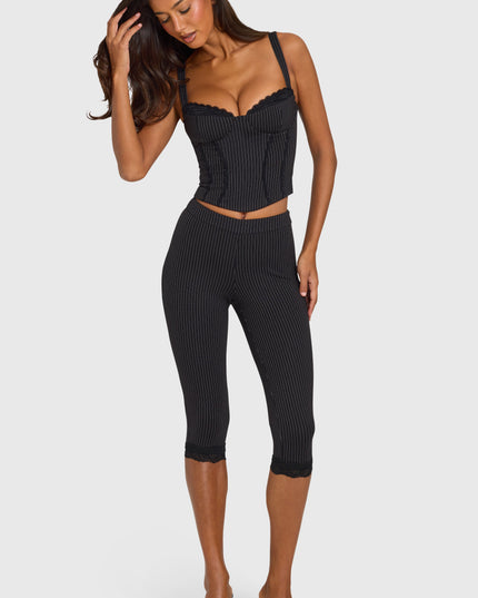 Black Pinstripe Ponte Capri Leggings