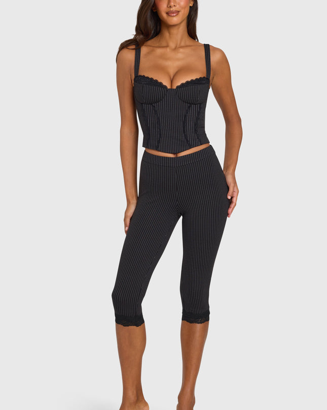 Black Pinstripe Ponte Capri Leggings