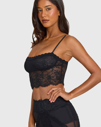 Black Placed Lace-Trim Crop Top