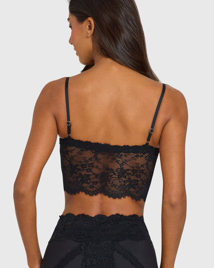 Black Placed Lace-Trim Crop Top