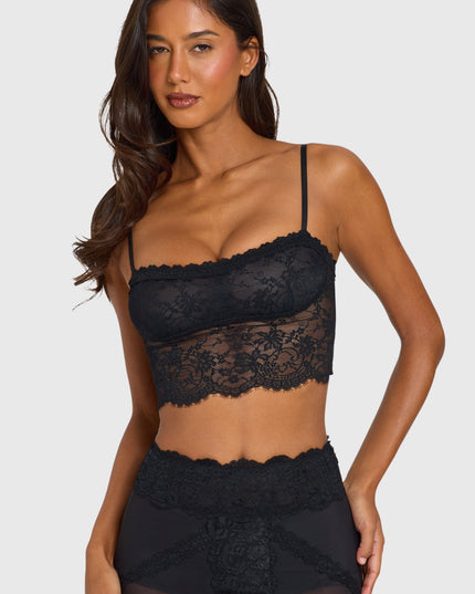 Black Placed Lace-Trim Crop Top