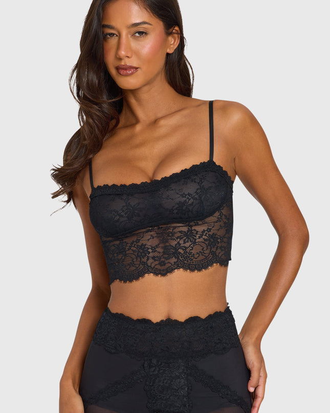 Black Placed Lace-Trim Crop Top