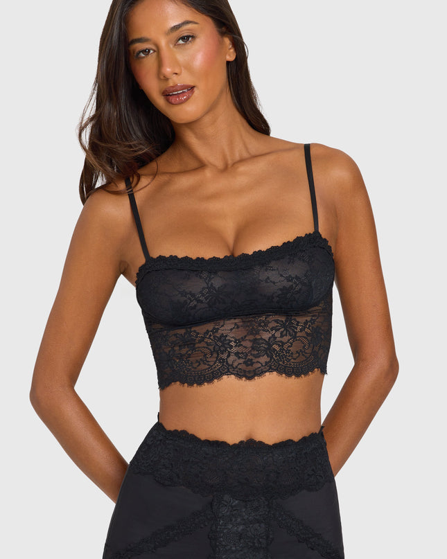 Black Placed Lace-Trim Crop Top
