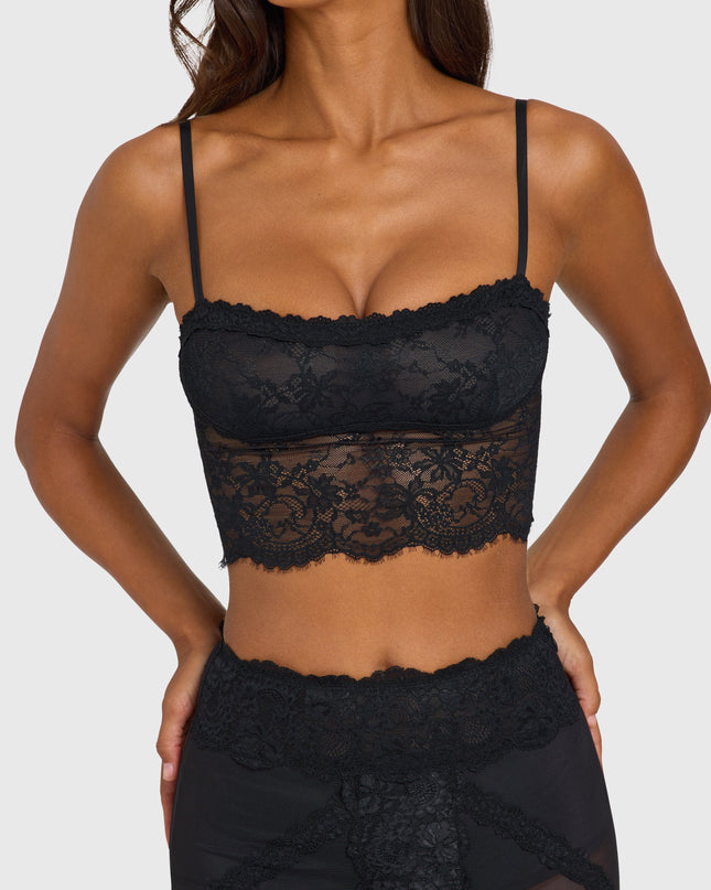 Black Placed Lace-Trim Crop Top