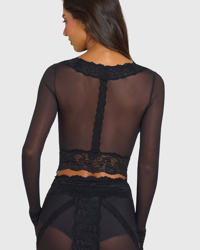 Black Placed Lace-Trim Cropped Cardigan