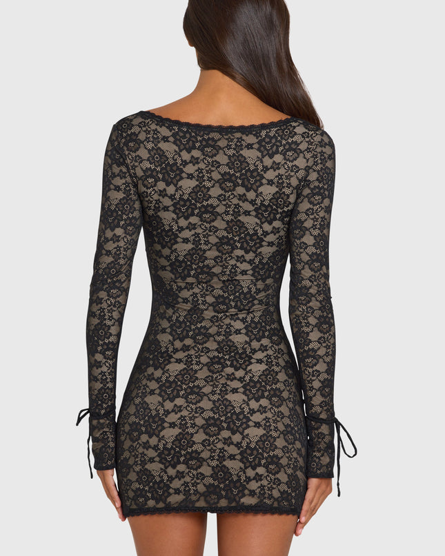 Black Lace Long-Sleeve Mini Dress