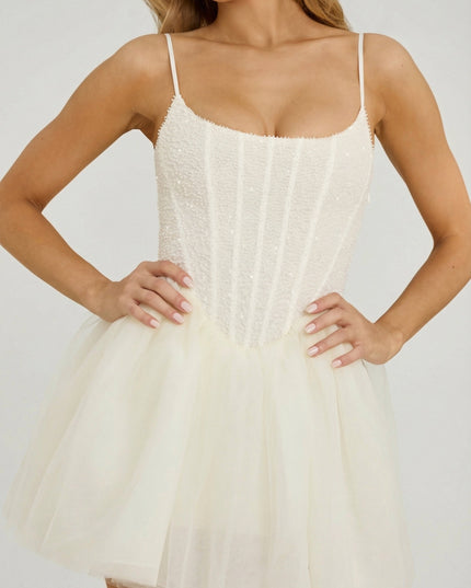 White Embellished Corset Tulle Skirt Mini Dress