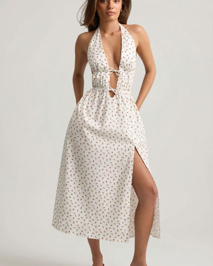 Rose Print Backless Cotton-Poplin Midaxi Dress