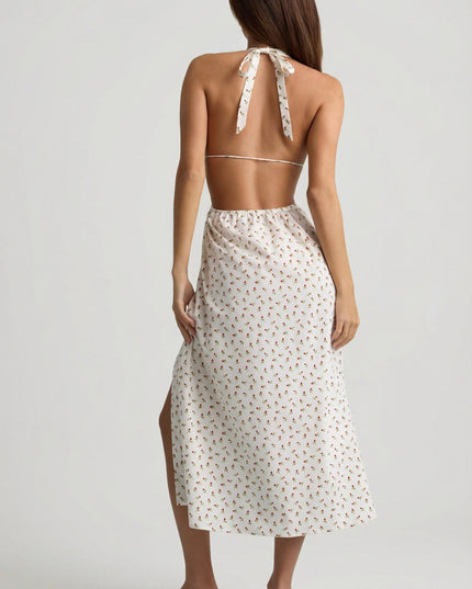 Rose Print Backless Cotton-Poplin Midaxi Dress
