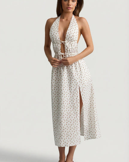 Rose Print Backless Cotton-Poplin Midaxi Dress