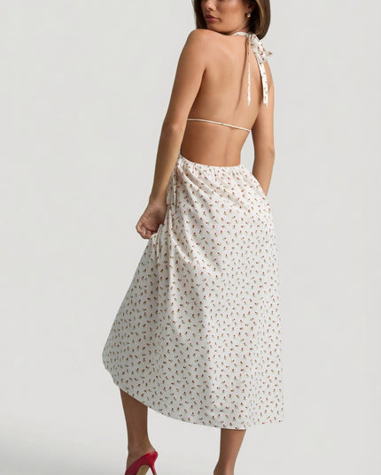 Rose Print Backless Cotton-Poplin Midaxi Dress