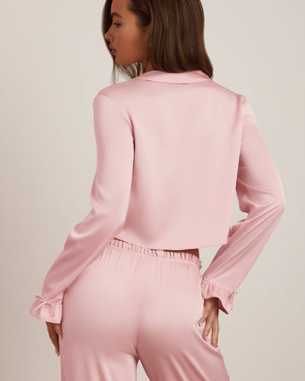 Baby Pink Ruffle-Trim Cropped Pyjama Top
