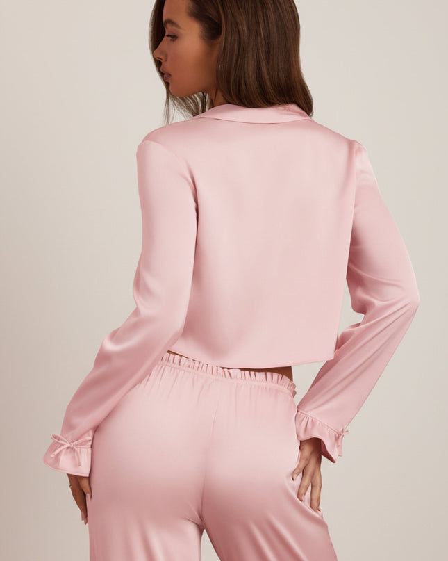 Baby Pink Ruffle-Trim Cropped Pyjama Top