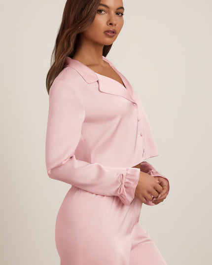 Baby Pink Ruffle-Trim Cropped Pyjama Top