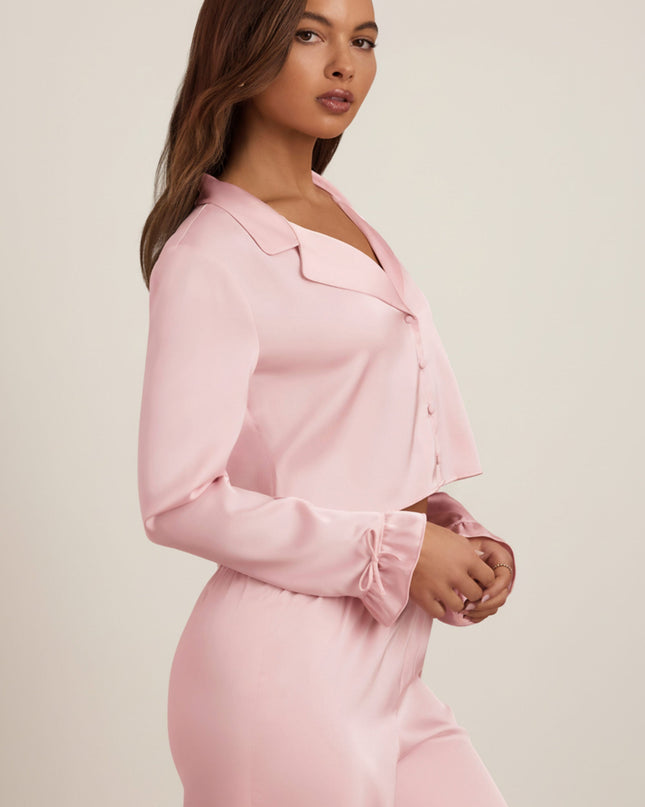 Baby Pink Ruffle-Trim Cropped Pyjama Top