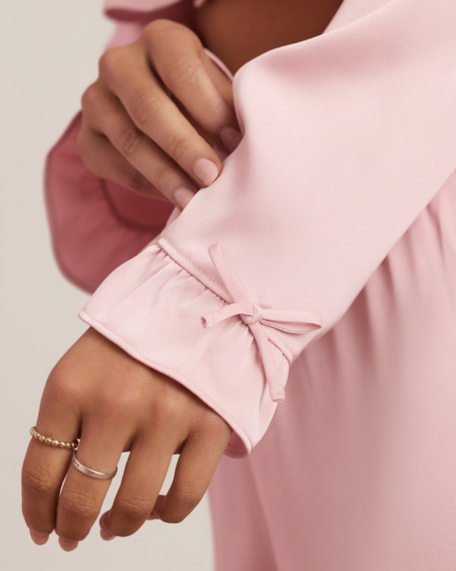 Baby Pink Ruffle-Trim Cropped Pyjama Top