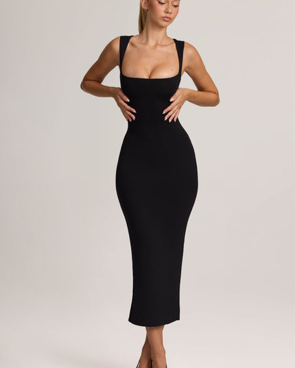 Black Modal Bodycon Midi Dress