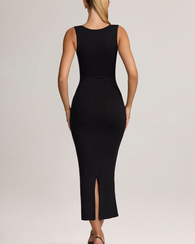 Black Modal Bodycon Midi Dress