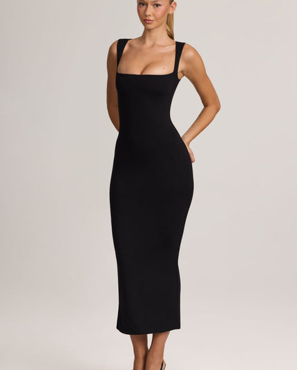 Black Modal Bodycon Midi Dress