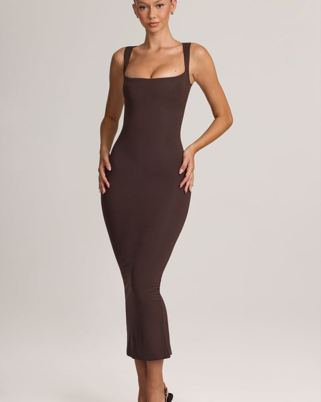 Chocolate Brown Modal Bodycon Midi Dress