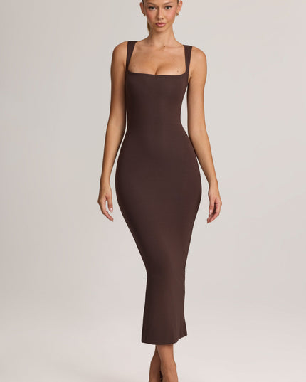 Chocolate Brown Modal Bodycon Midi Dress