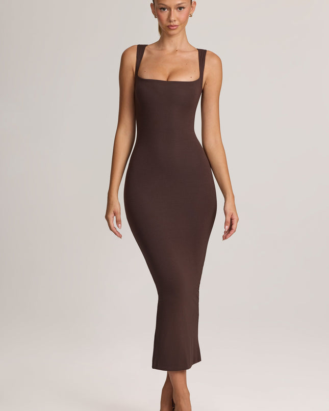 Chocolate Brown Modal Bodycon Midi Dress