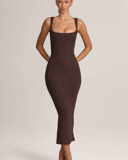 Chocolate Brown Modal Bodycon Midi Dress