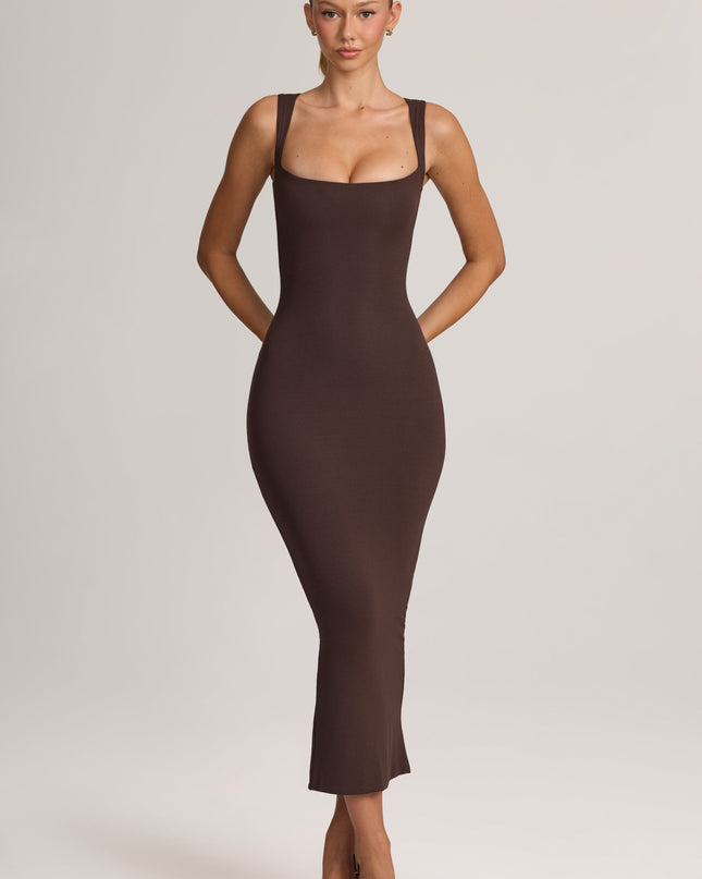 Chocolate Brown Modal Bodycon Midi Dress