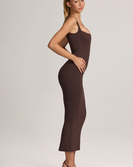 Chocolate Brown Modal Bodycon Midi Dress