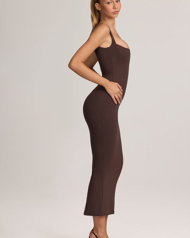 Chocolate Brown Modal Bodycon Midi Dress