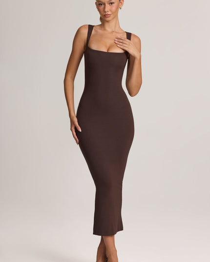 Chocolate Brown Modal Bodycon Midi Dress