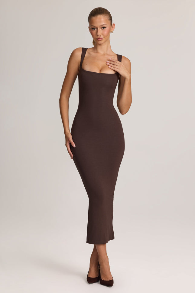 Chocolate Brown Modal Bodycon Midi Dress