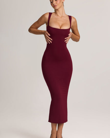 Wine Modal Bodycon Midi Dress