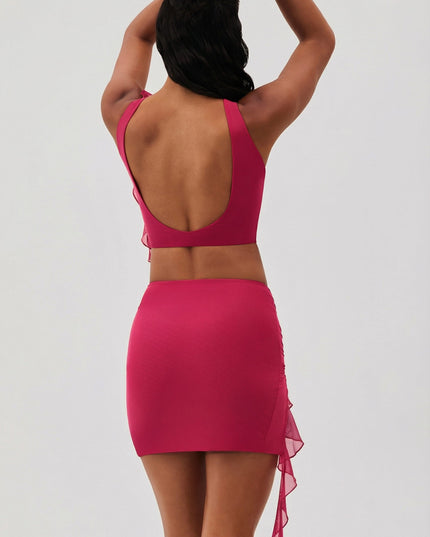 Fuchsia Ruffle Split Mini Skirt