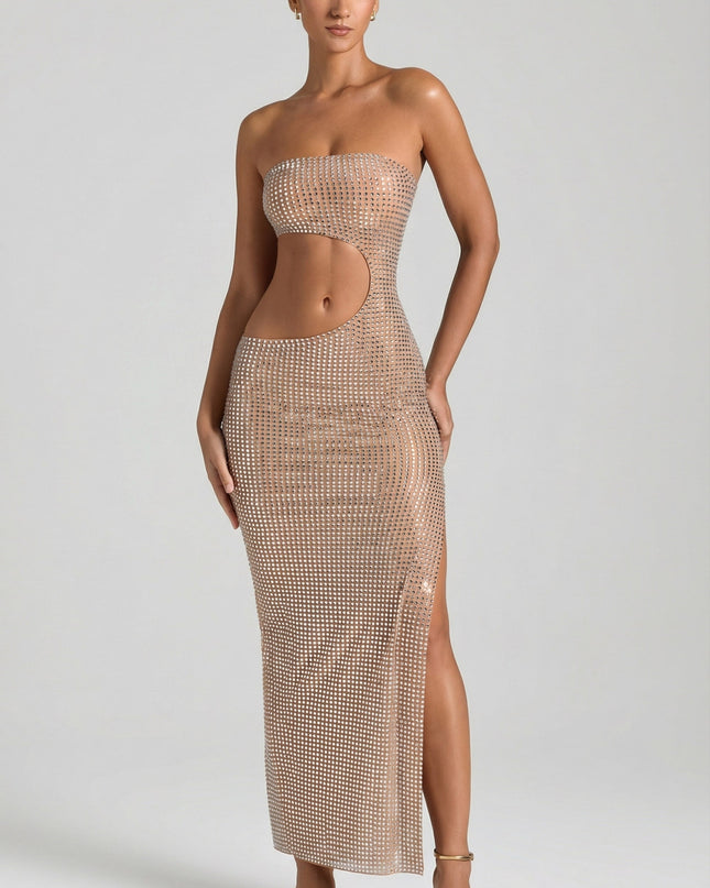 Honey Embellished Cut-Out Bandeau Maxi Dress