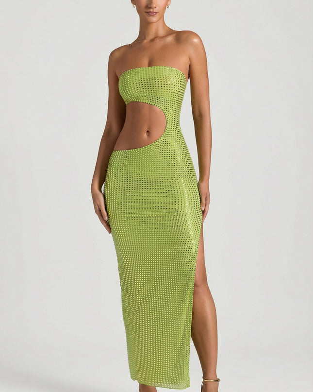 Apple Embellished Cut-Out Bandeau Maxi Dress