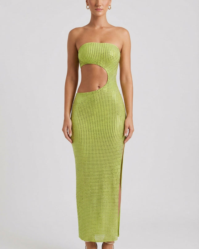 Apple Embellished Cut-Out Bandeau Maxi Dress