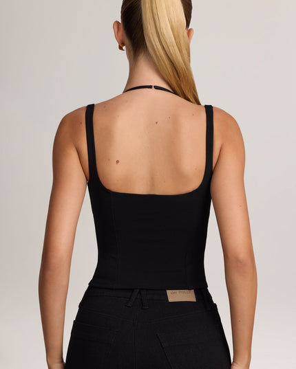 Black Ponte Peekabo Lace Tank Top